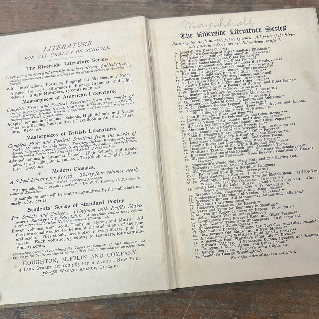 Riverside Literature Series number 4 Whittier’s Snow- Bound and Other Poems 1898