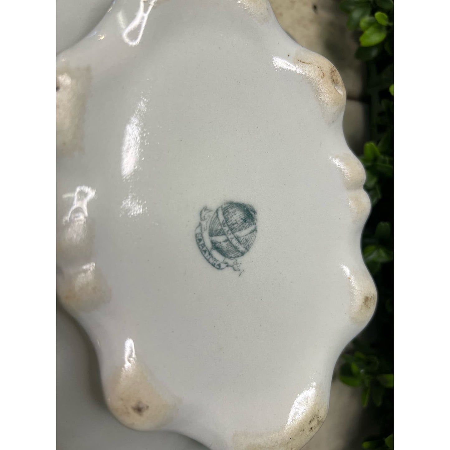 Antique W.M. Co. Green transferware covered serving dish Saratoga pattern