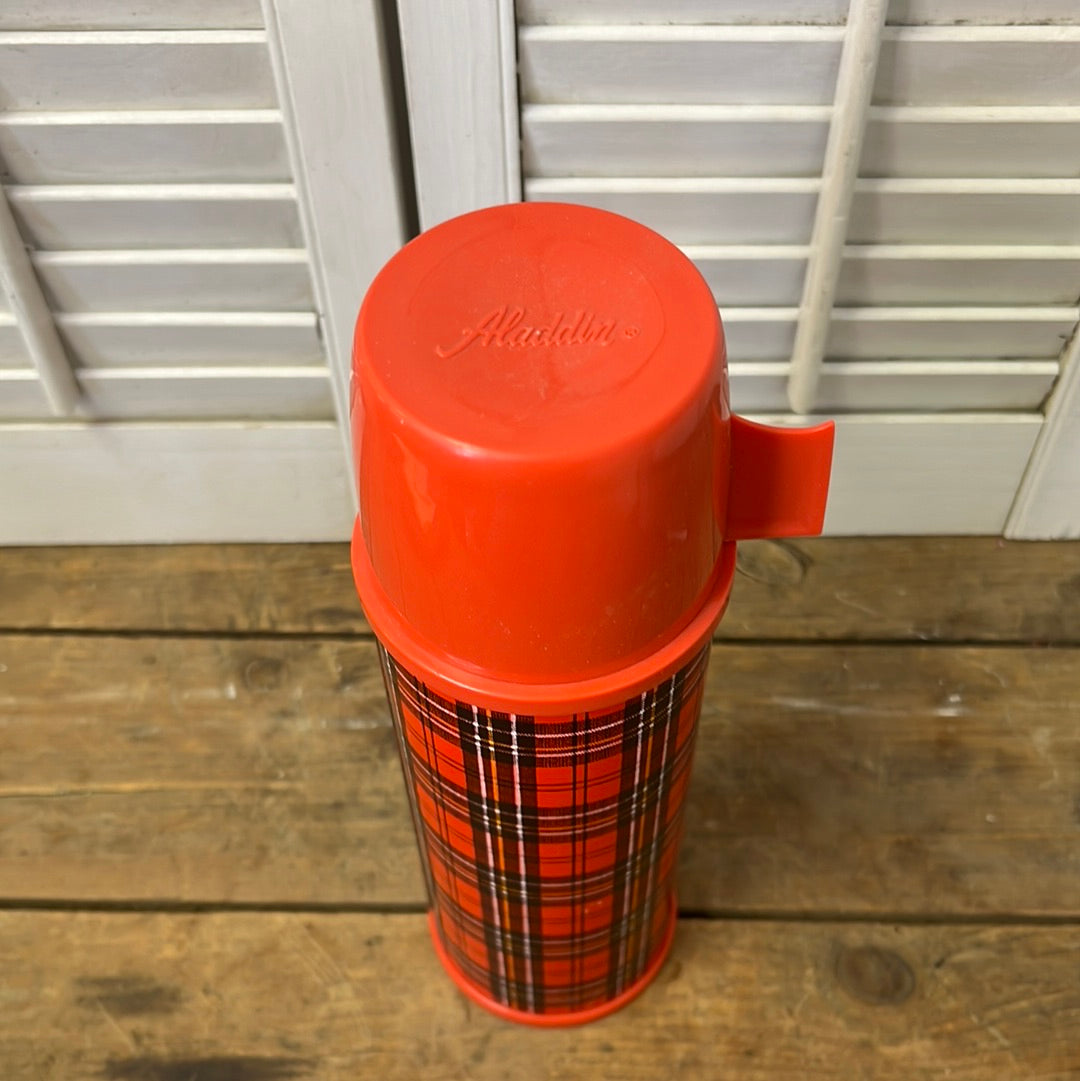 Aladdin red plaid vintage thermos