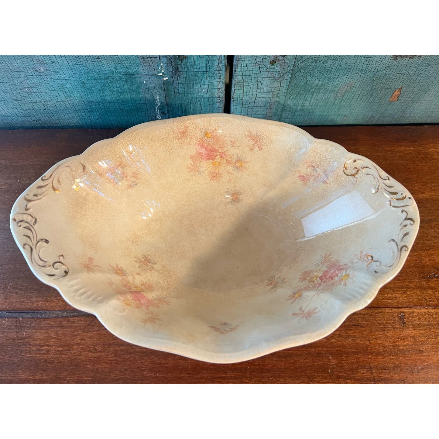 WH Grindley antique ironstone transferware serving bowl daisy pattern