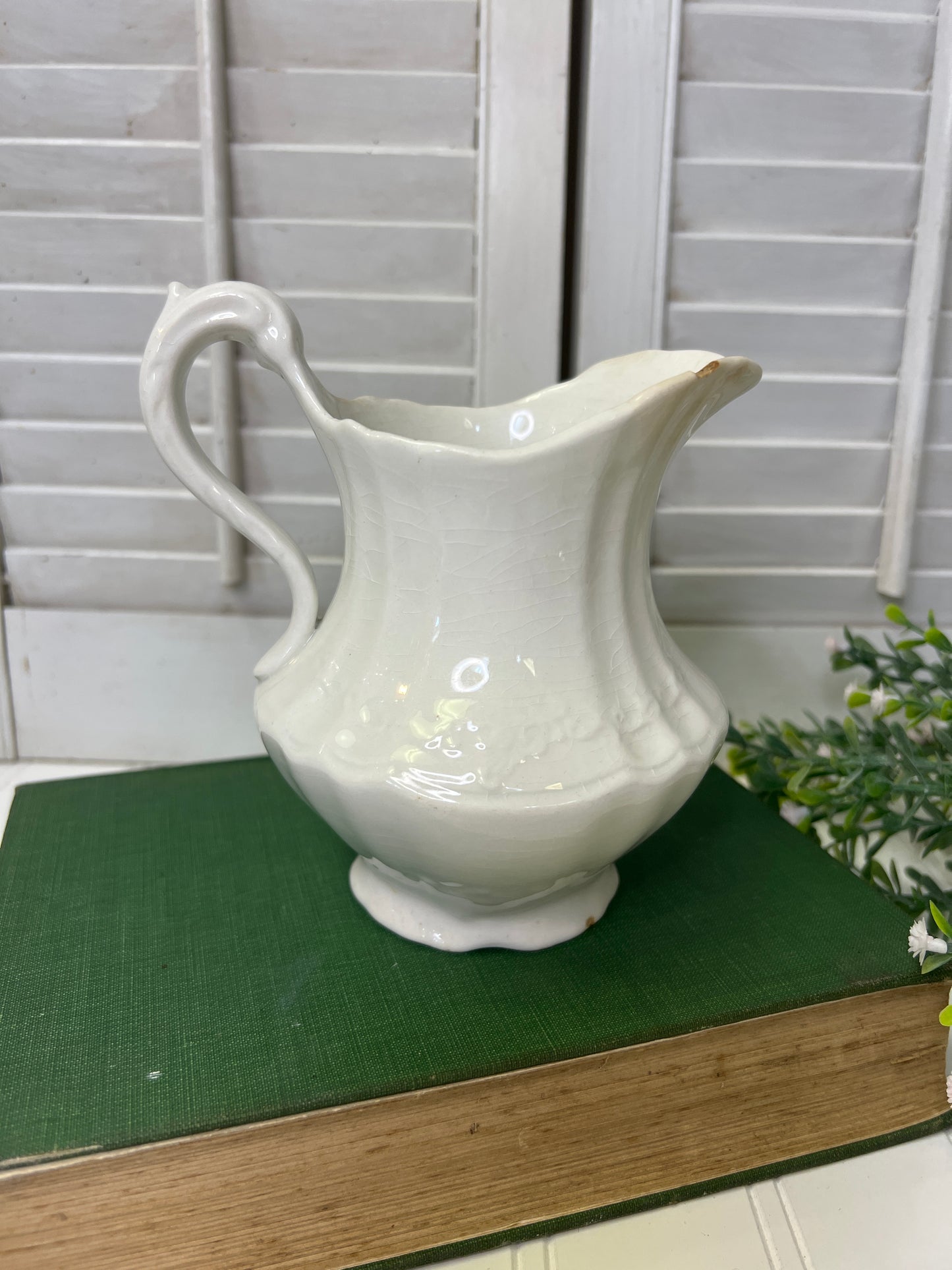 Vintage White Pitcher Excelsior Porcelain/ Ironstone China Chippy and Stained
