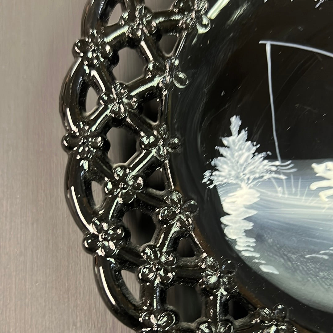8.5” Mary Gregory Black Decorative Plate by Westmoreland Glass