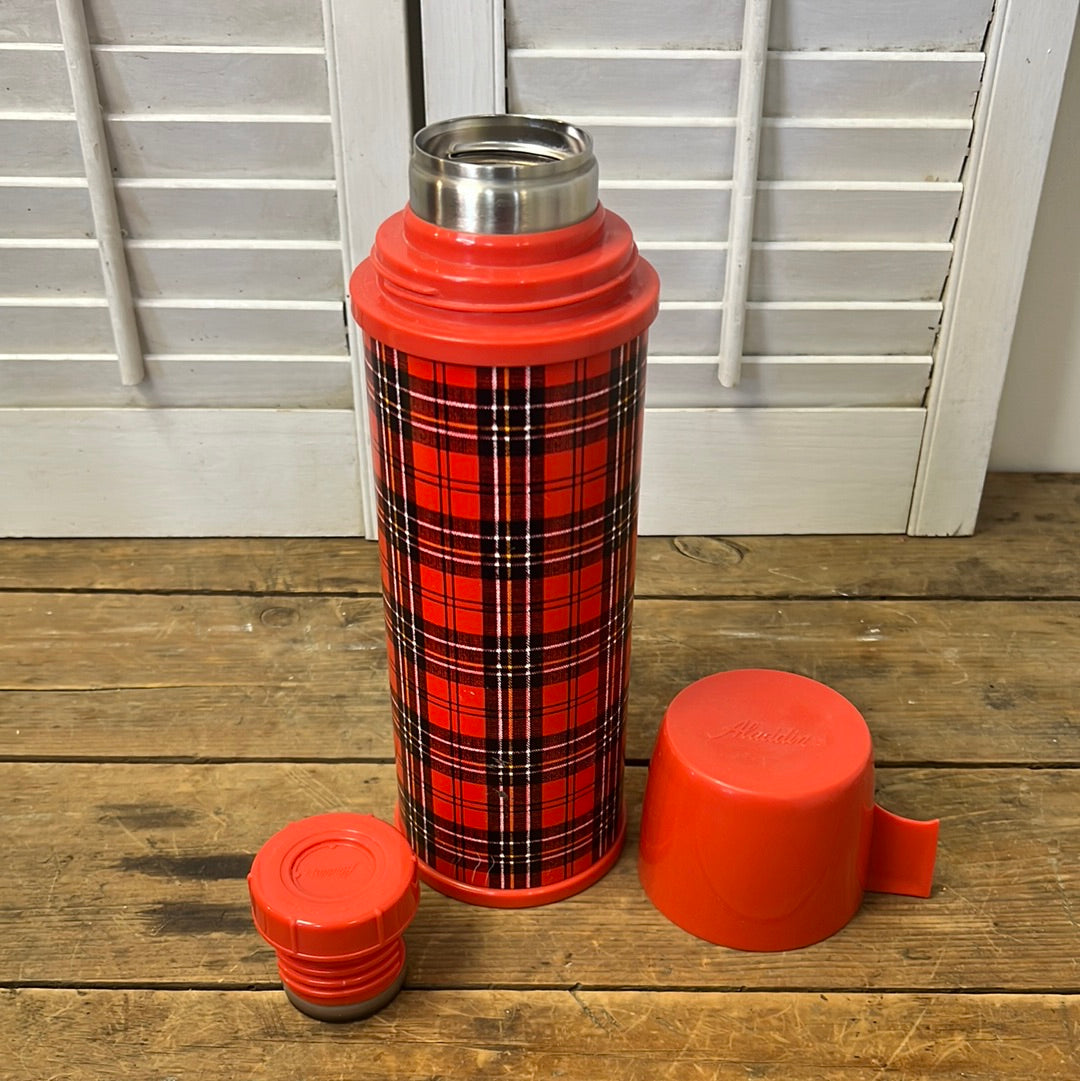 Aladdin red plaid vintage thermos