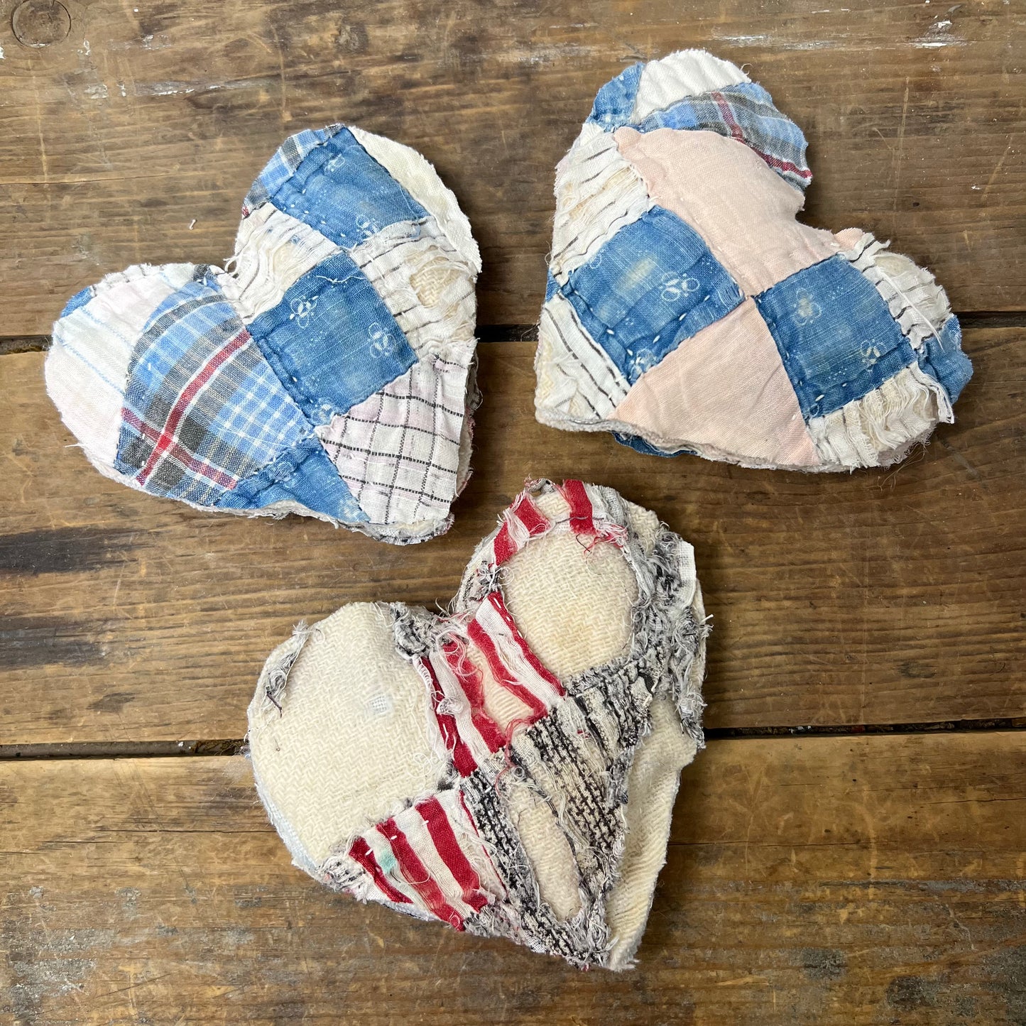 Handmade Hearts Bowl Filler Heart Decor Salvaged Quilt Hearts