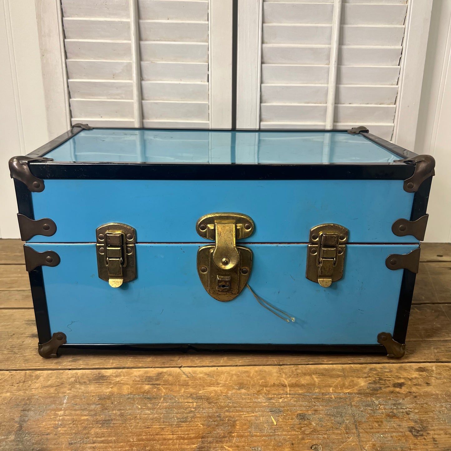 Vtg 1950s BLUE METAL DOLL TRUNK Locker Case METAL WARDROBE by Cass Toys