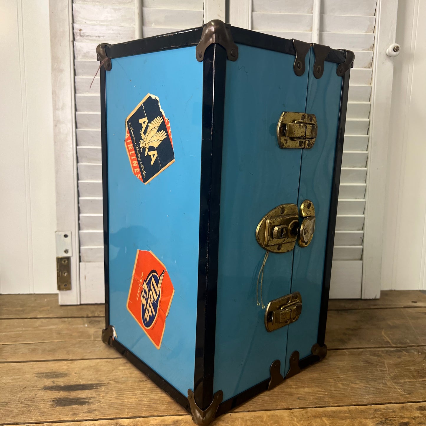 Vtg 1950s BLUE METAL DOLL TRUNK Locker Case METAL WARDROBE by Cass Toys