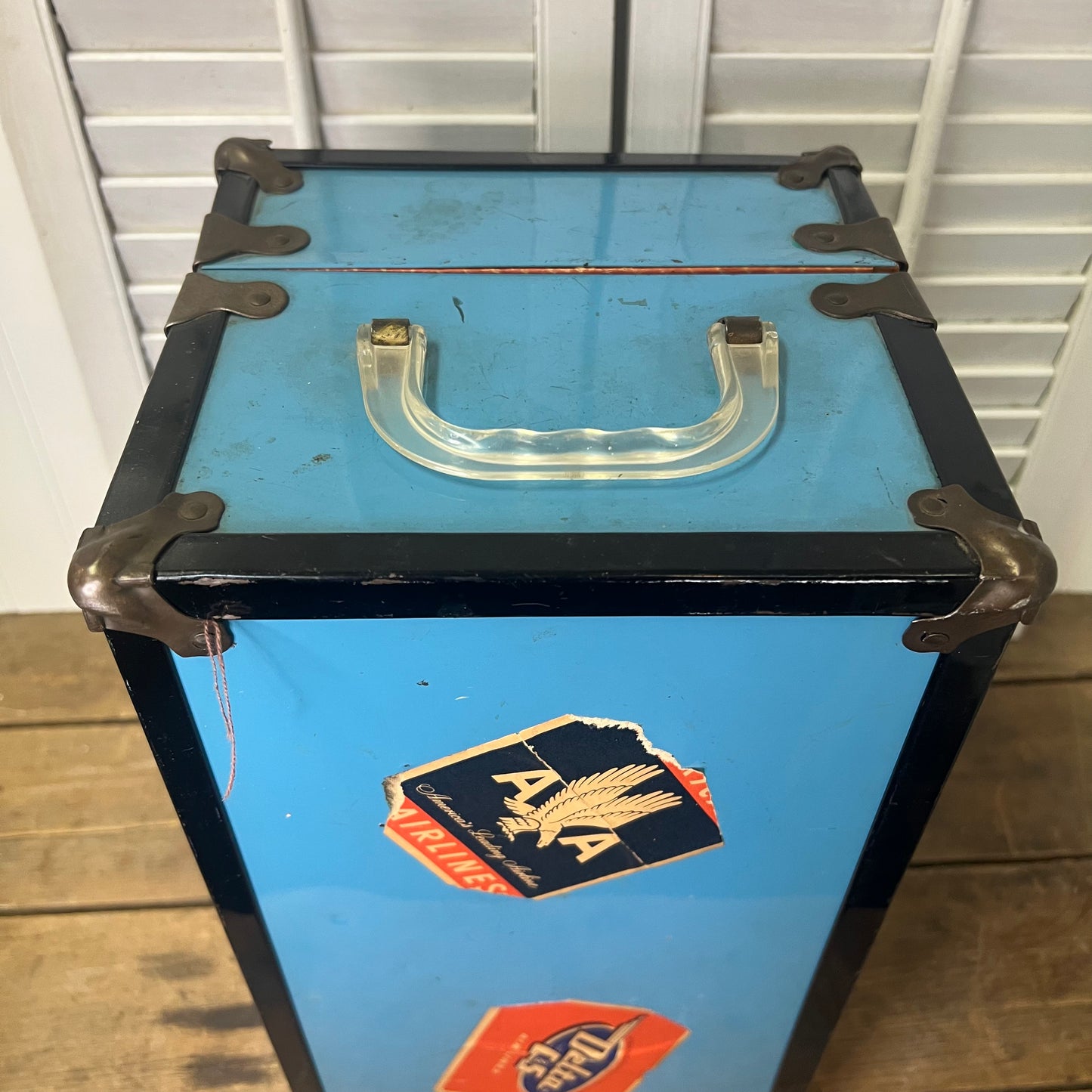 Vtg 1950s BLUE METAL DOLL TRUNK Locker Case METAL WARDROBE by Cass Toys