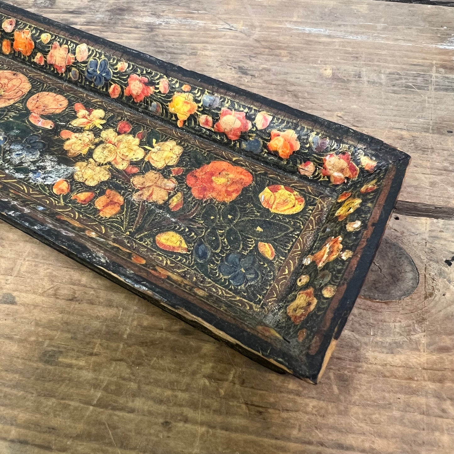 Pretty Kashmiri Papier Mache Desk Tray/Pen Tray, Kashmir, India, Late 19th-Early 20th c.