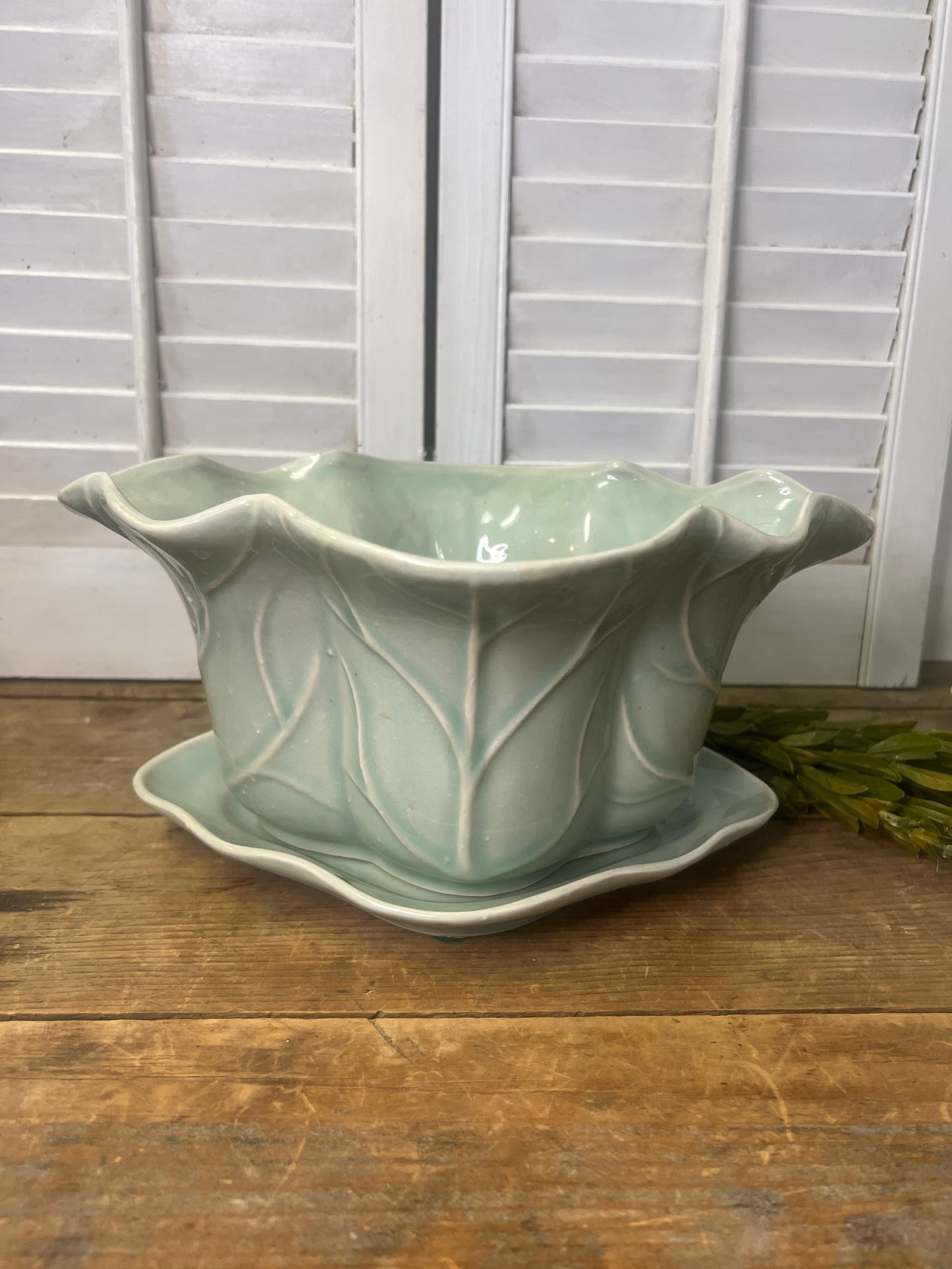 Antique CELADON JARDINIERE/PLANTER/FLOWER POT/PLATE Chinese Porcelain