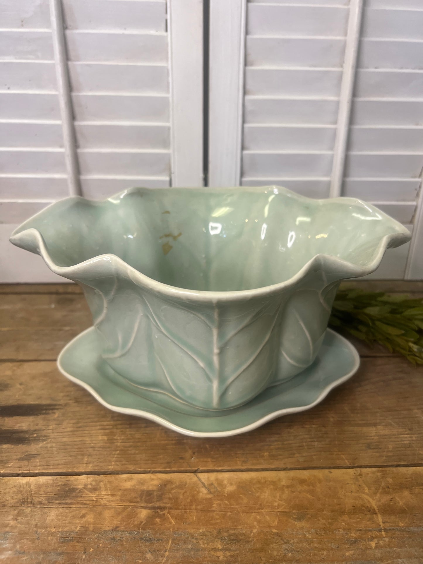 Antique CELADON JARDINIERE/PLANTER/FLOWER POT/PLATE Chinese Porcelain