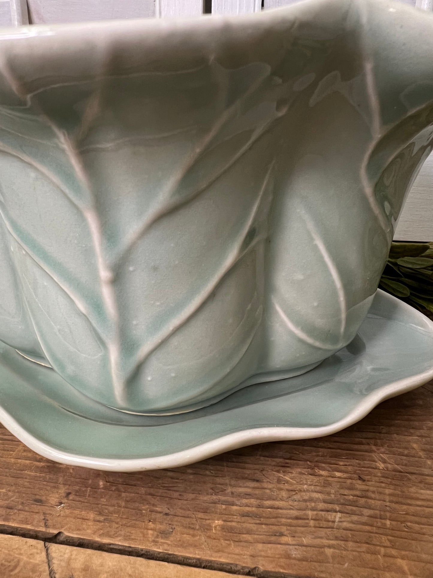 Antique CELADON JARDINIERE/PLANTER/FLOWER POT/PLATE Chinese Porcelain
