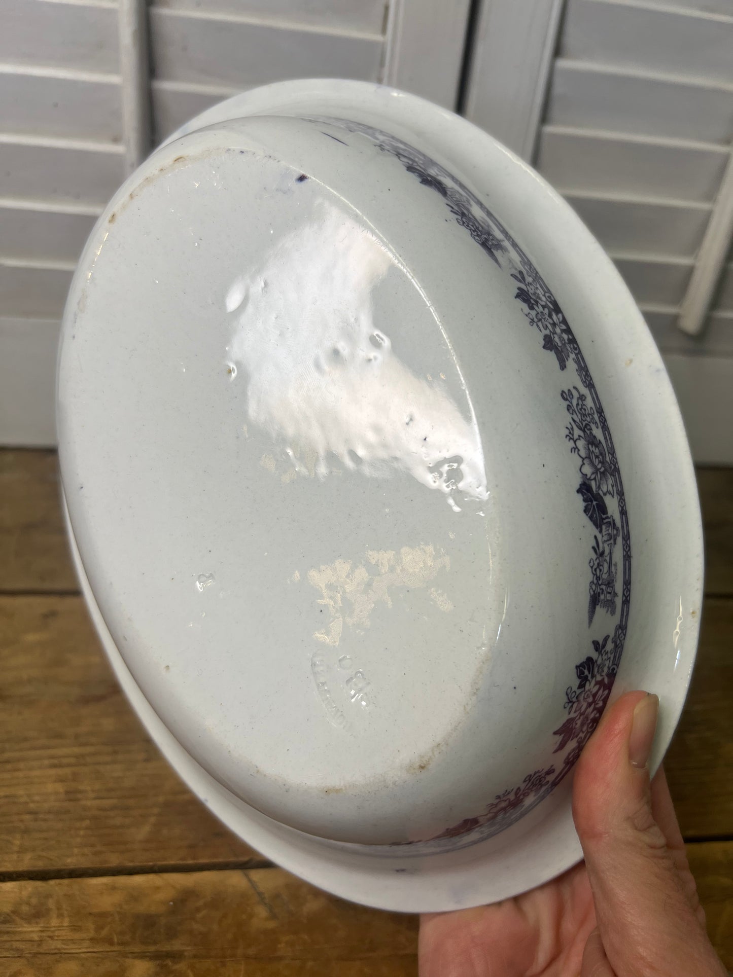 Antique purple transfer ware oval ironstone serving bowl English ironstone