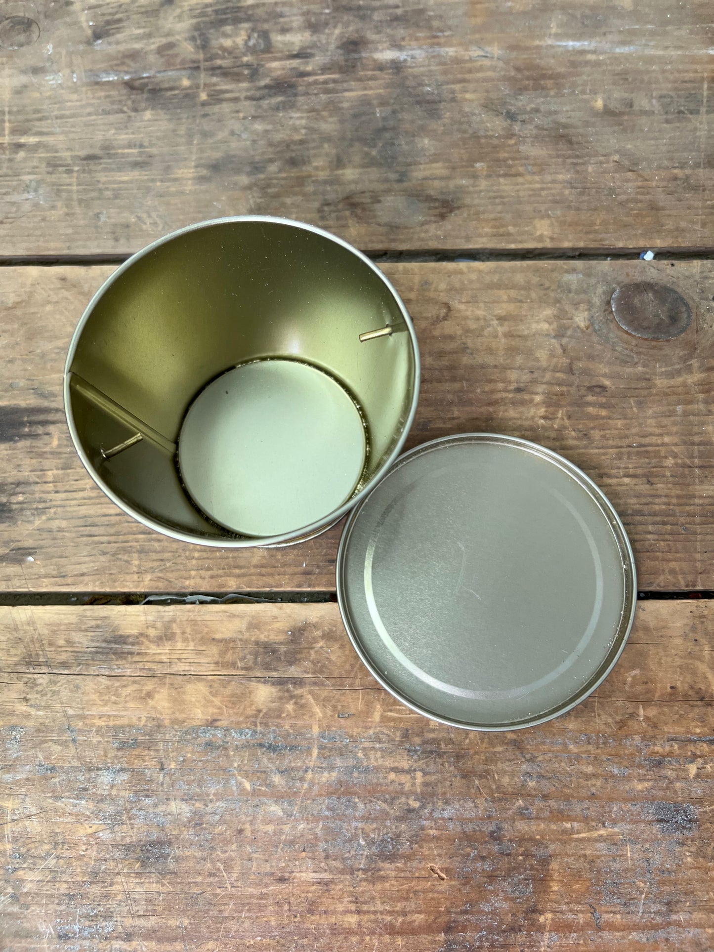 Tiny vintage tin Easter bucket with handle and lid