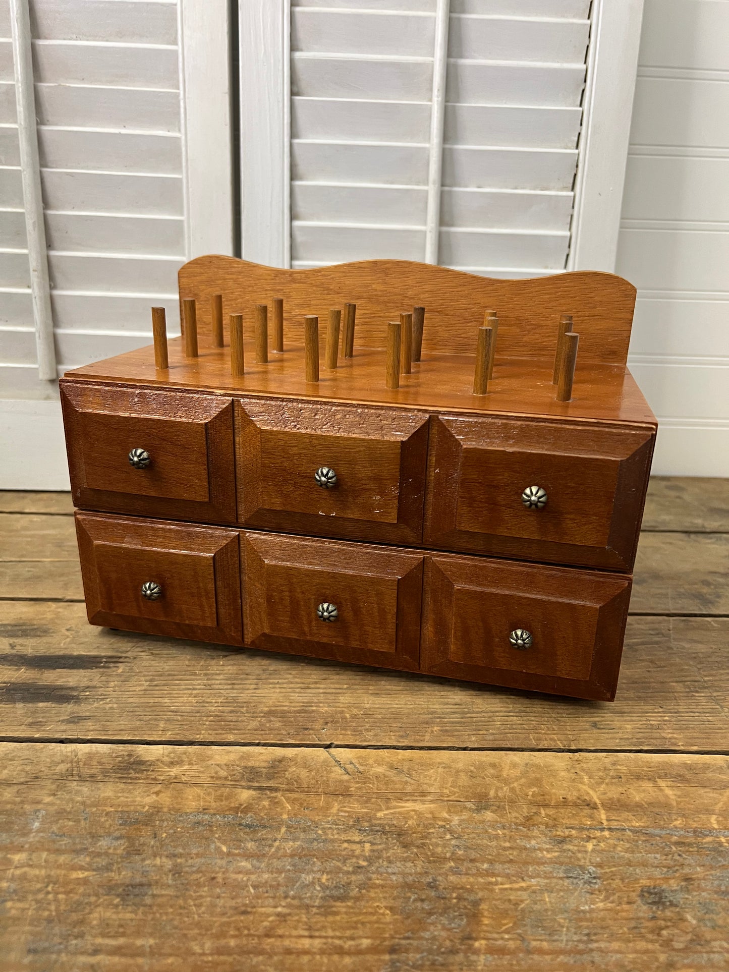 Vintage Wood Bobbin Sewing Box