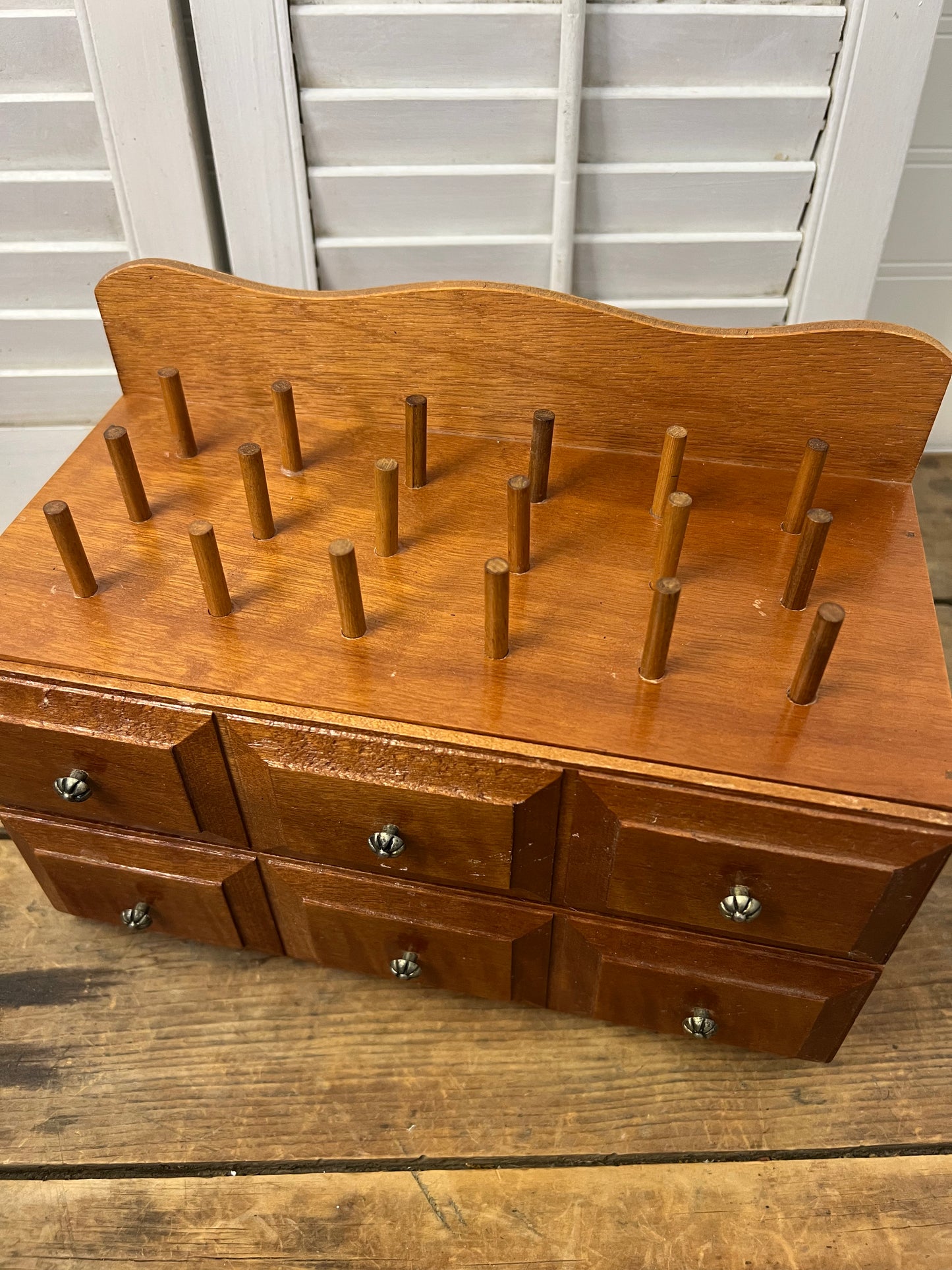 Vintage Wood Bobbin Sewing Box