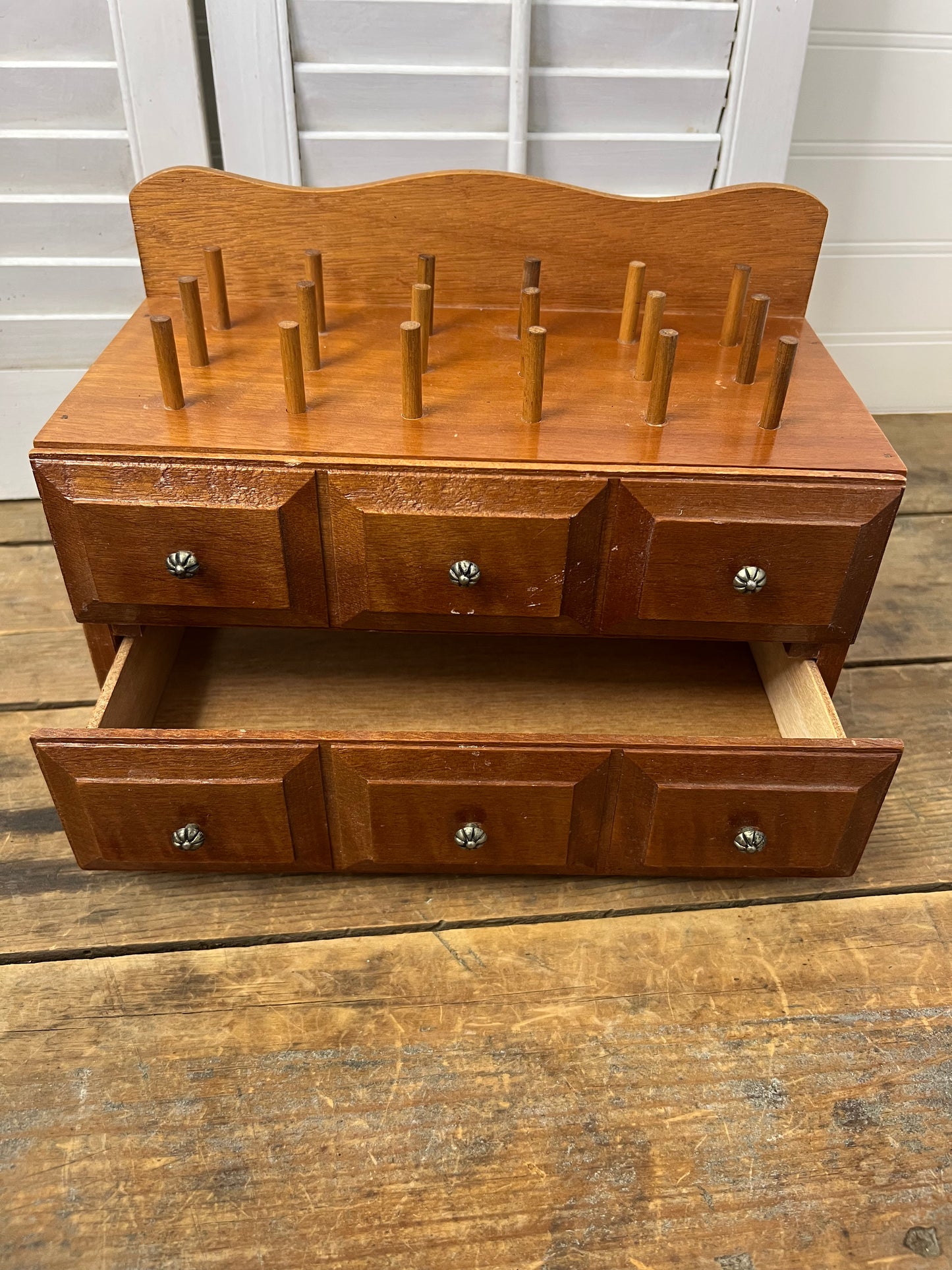 Vintage Wood Bobbin Sewing Box