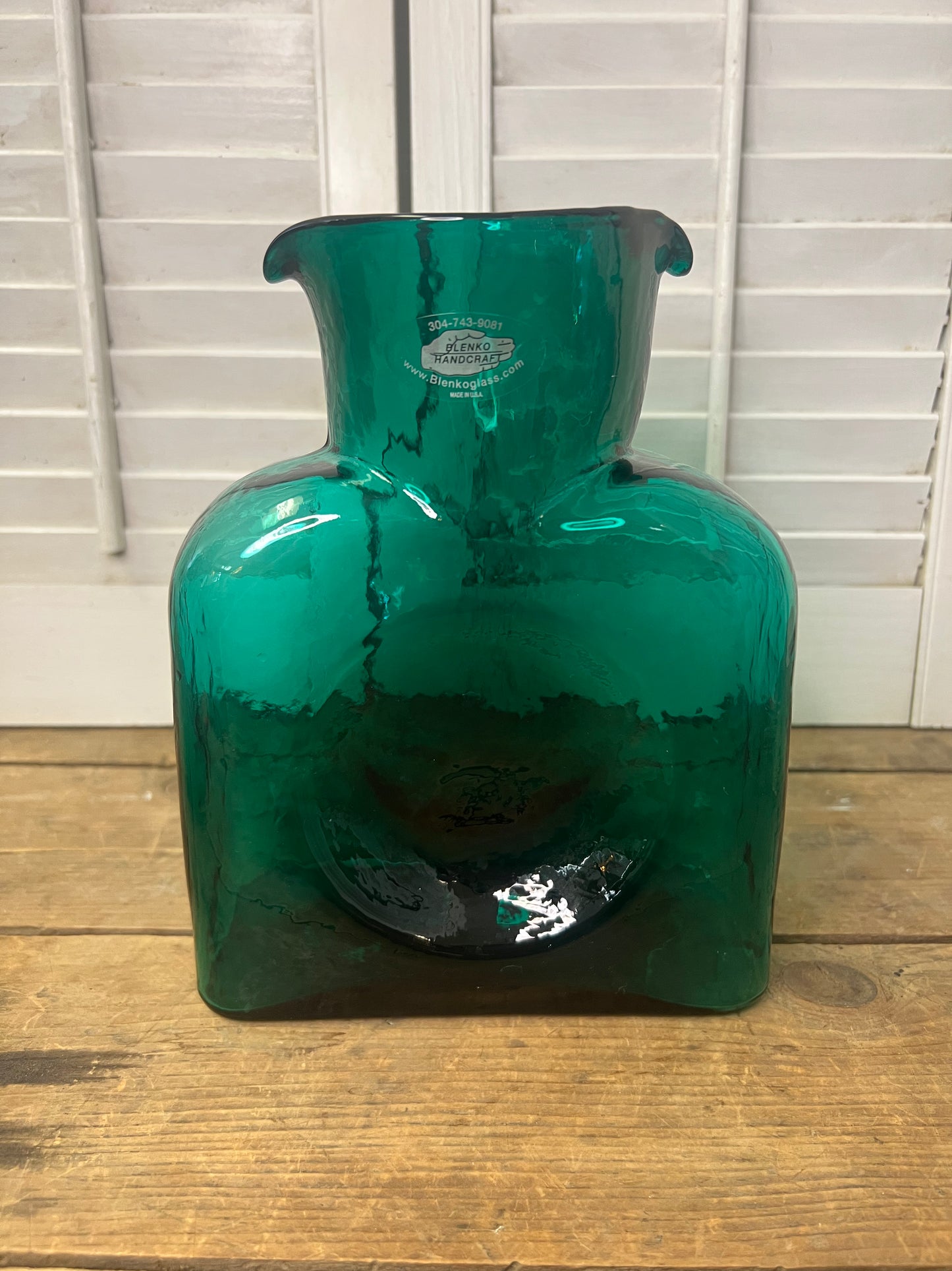 Blenko green glass double spout water carafe