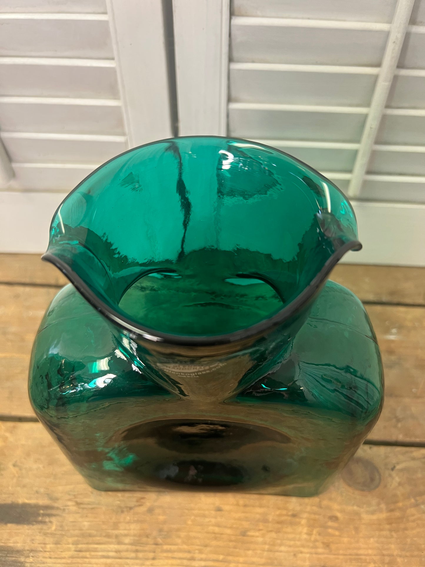 Blenko green glass double spout water carafe