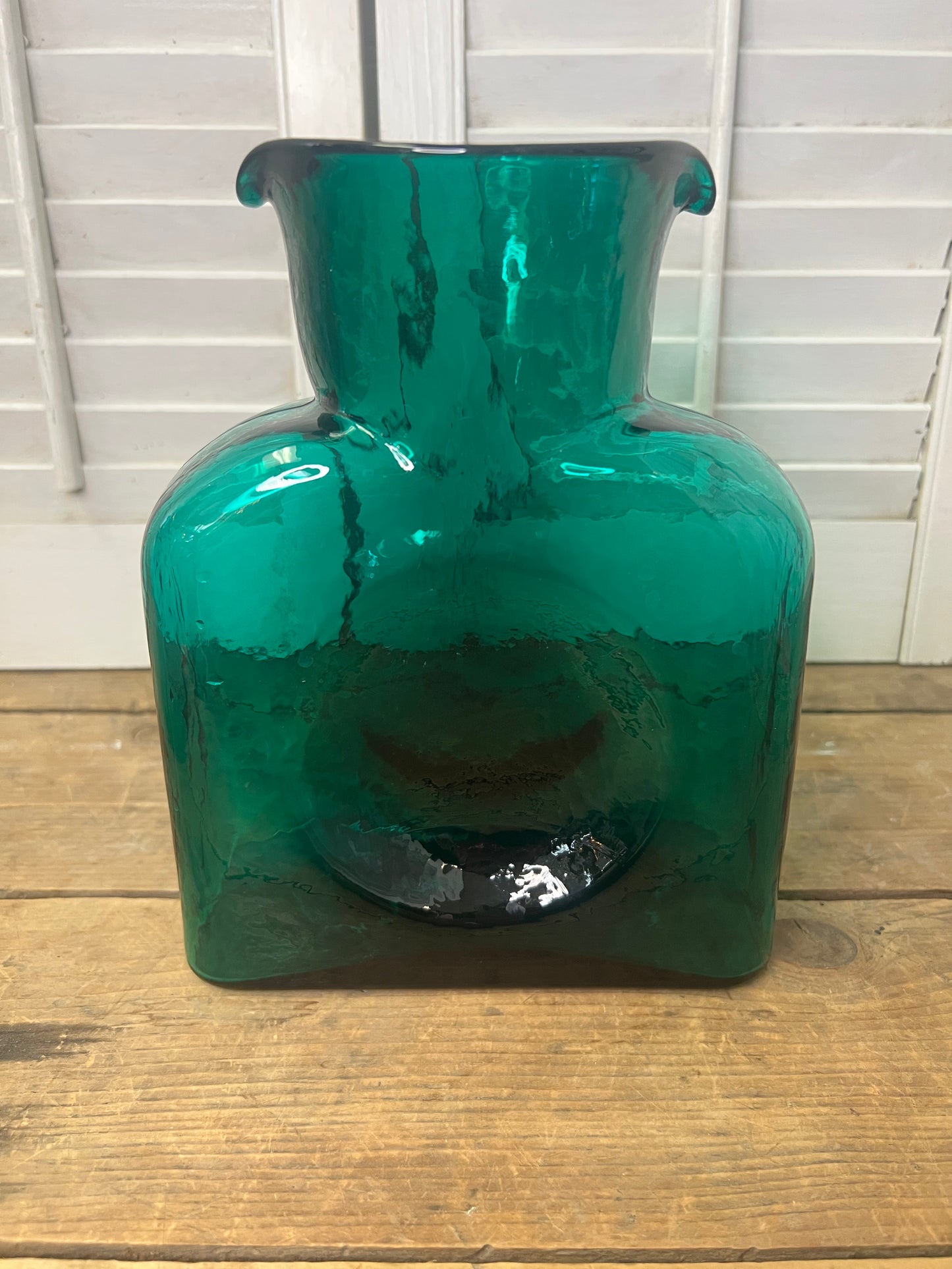 Blenko green glass double spout water carafe