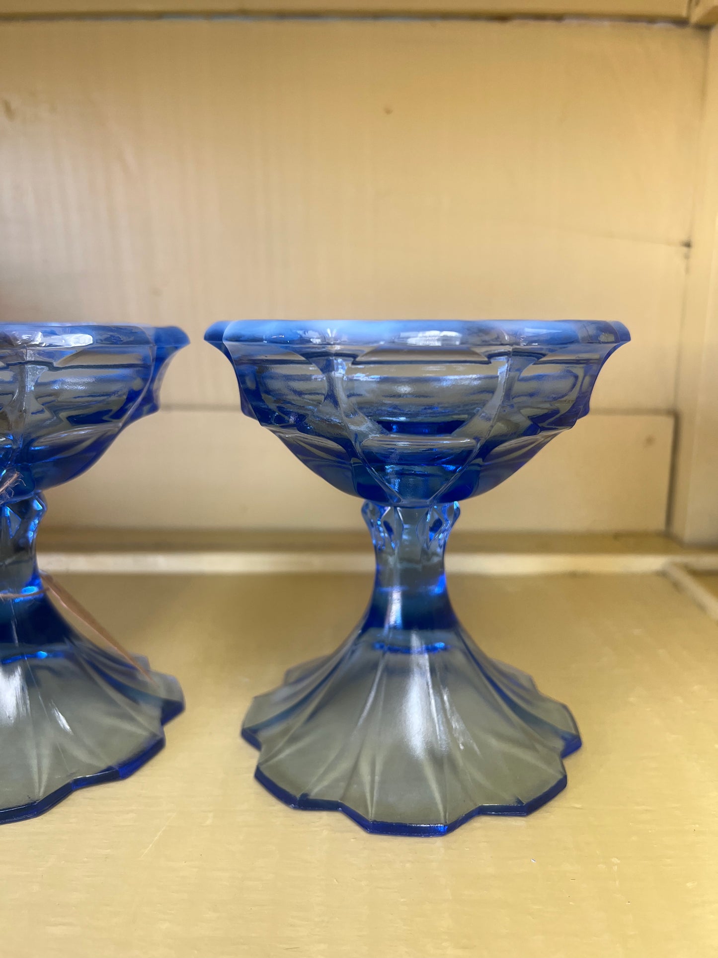 Pair of Fenton Valencia Candlestick Holders in Opalescent Blue