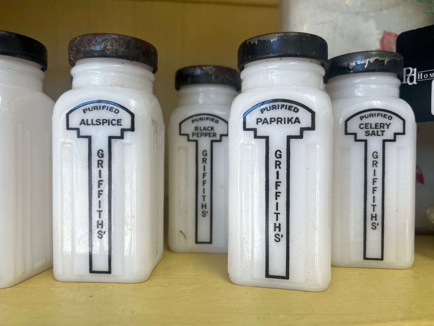 Set of 12 Vintage Milk Glass Griffith’s Spice Jars