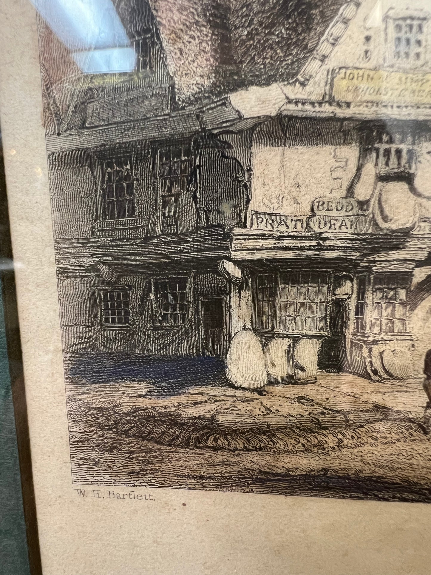 2 framed William H. Bartlett engravings, Village of Catskill and Faneuil Hall Boston