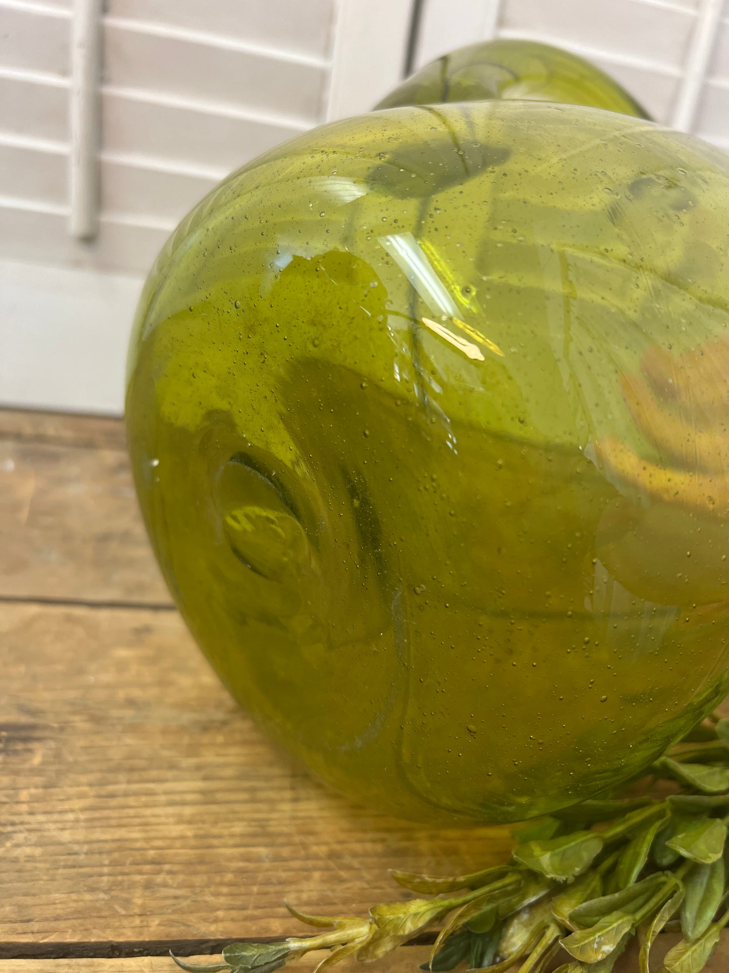 Vintage Blenko chartreuse green water pitcher Vintage Hand Blown Art Glass Pitcher