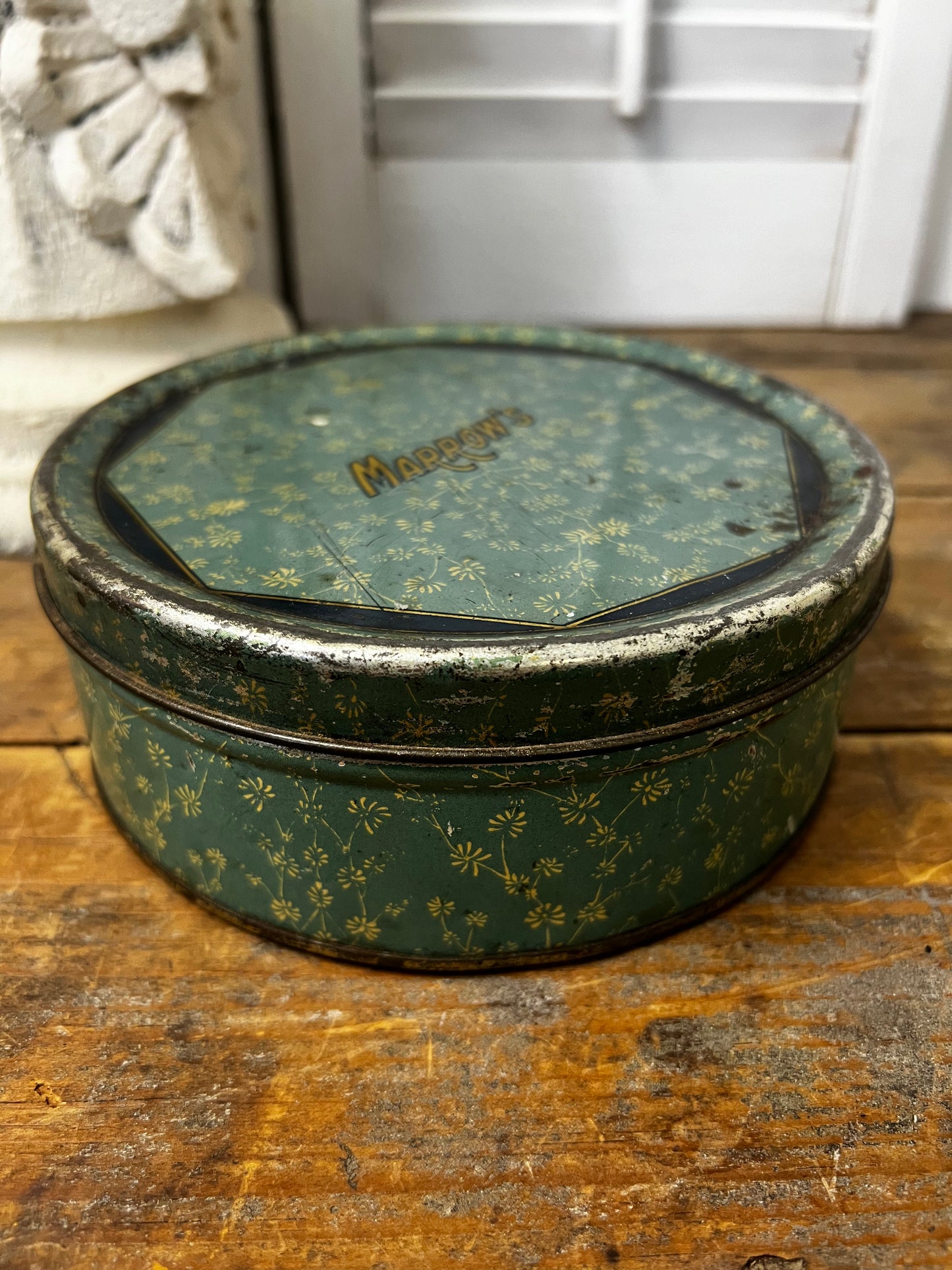 Vintage Marrow’s Tin with vintage white buttons