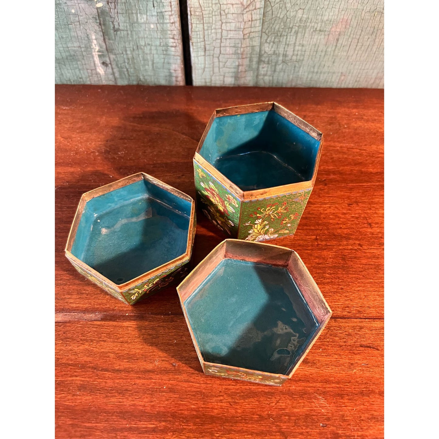 Antique Vintage Cloisonne Enamel Octagonal Canister Jar Box