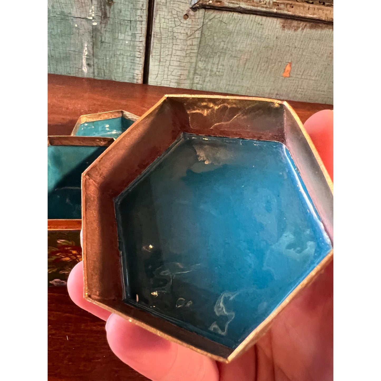 Antique Vintage Cloisonne Enamel Octagonal Canister Jar Box