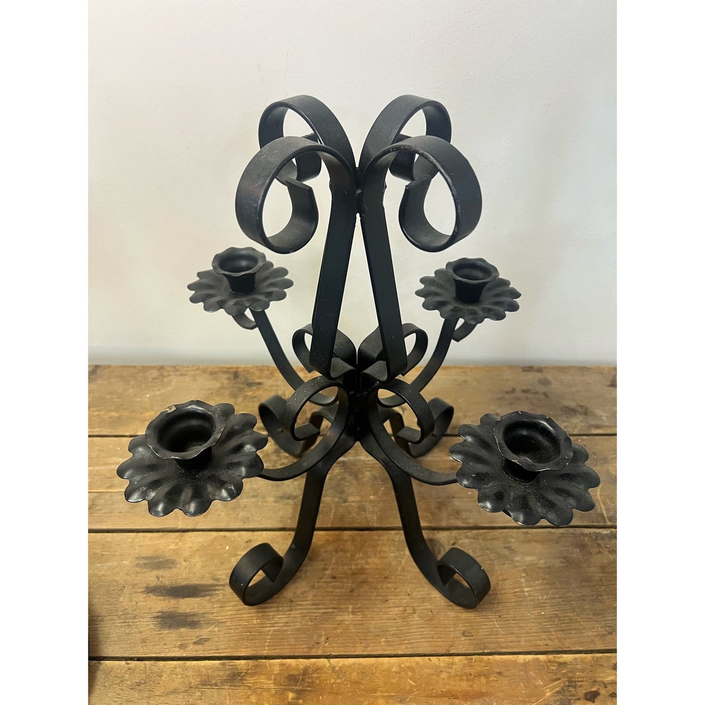 Vintage Gothic Black Metal Table Top Candelabra/ 4 candle holder