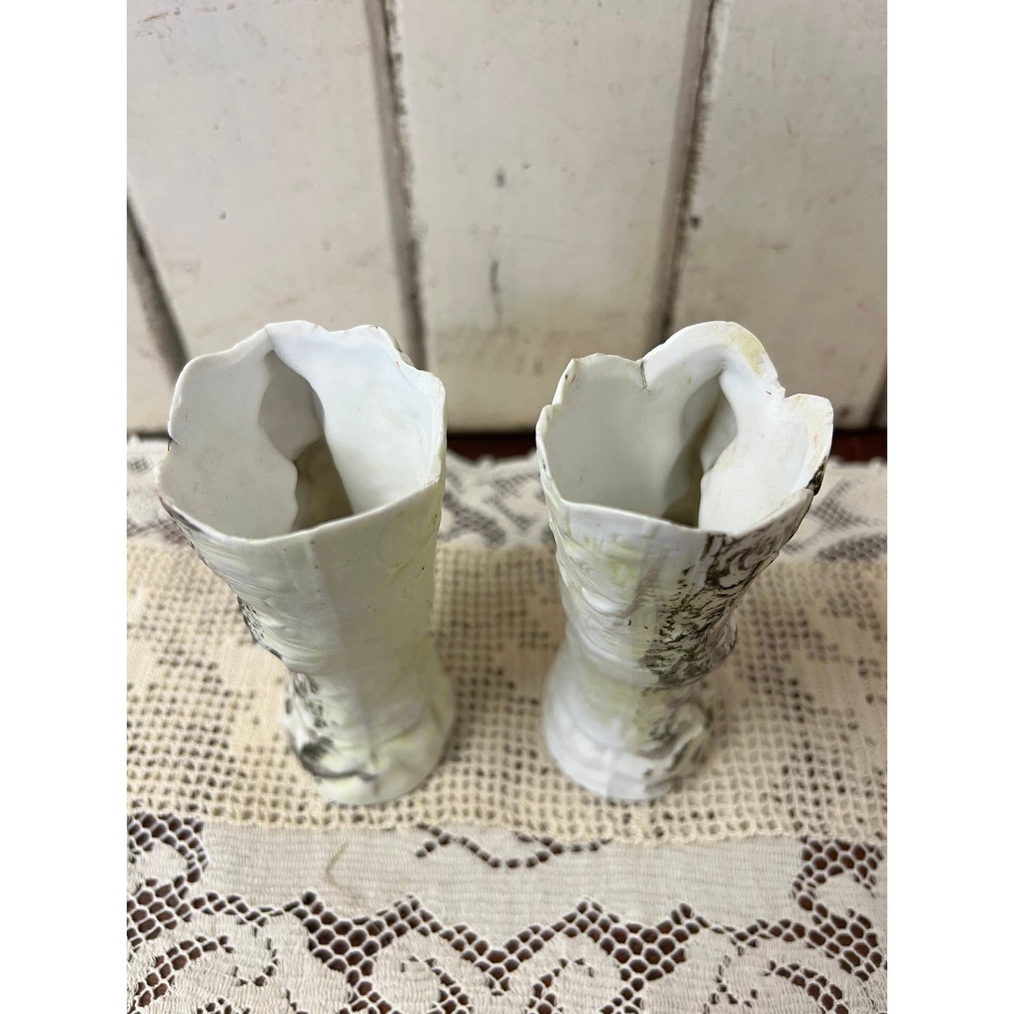 Antique hand painted porcelain pair of vases