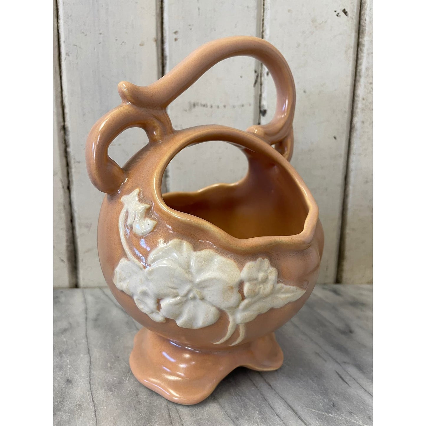 Weller Pottery Cameo with White Rose Planter Bowl with Handle Vintage