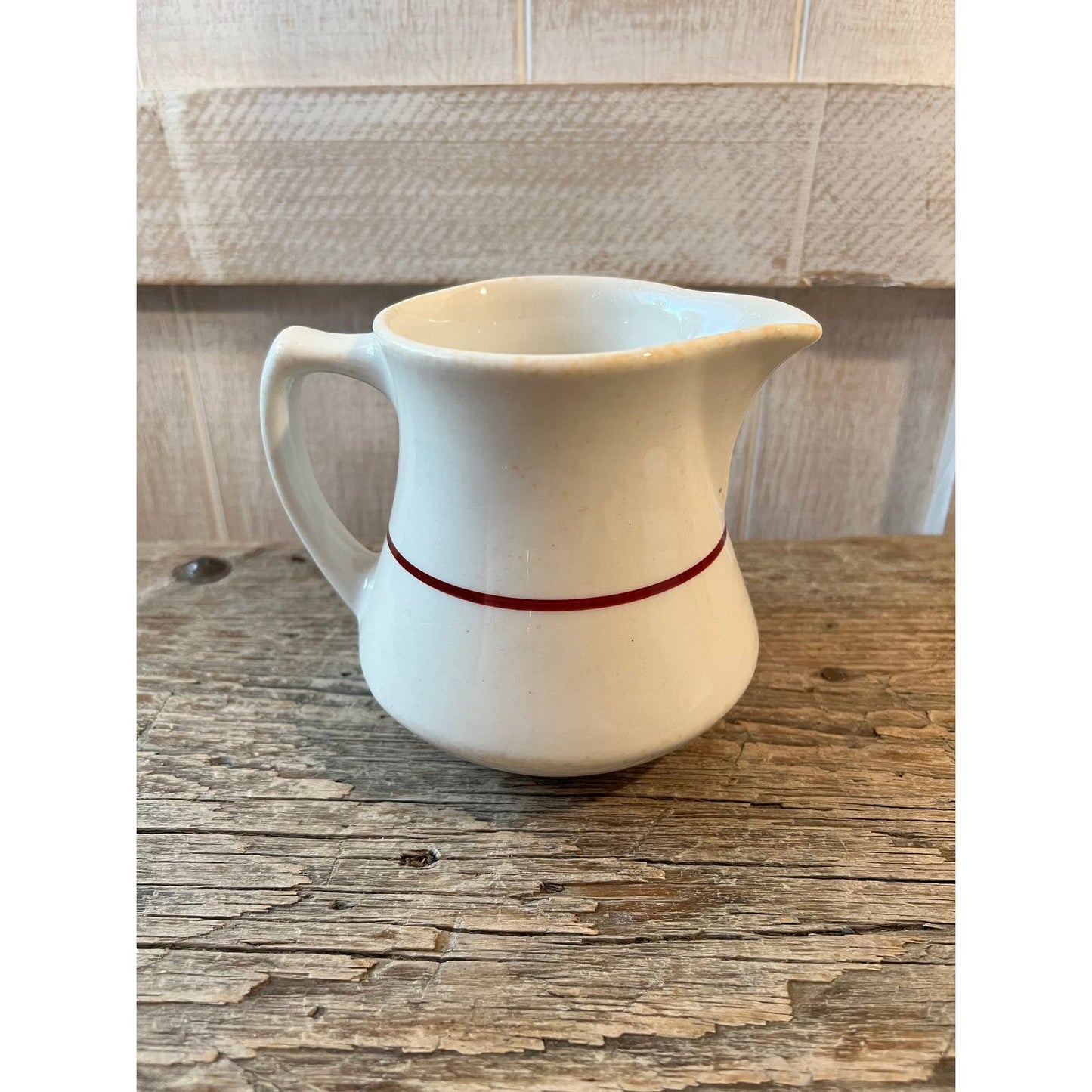 White w Red Stripe Walker China Restaurant Ware Cream Pitcher/ farmhouse pitcher/kitchen decor