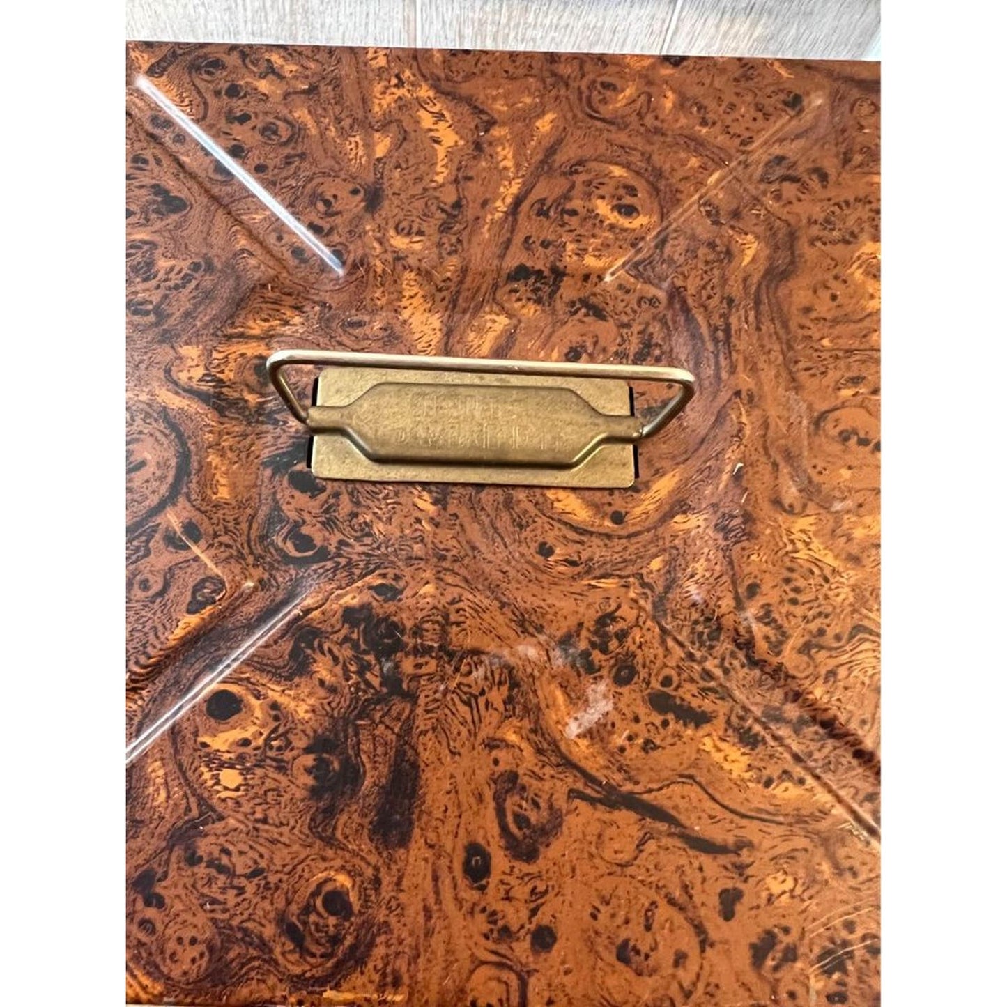 Vintage Ballonoff Faux Wood Lithograph Design Metal Porta Check File Box - Personal File/Storage Met