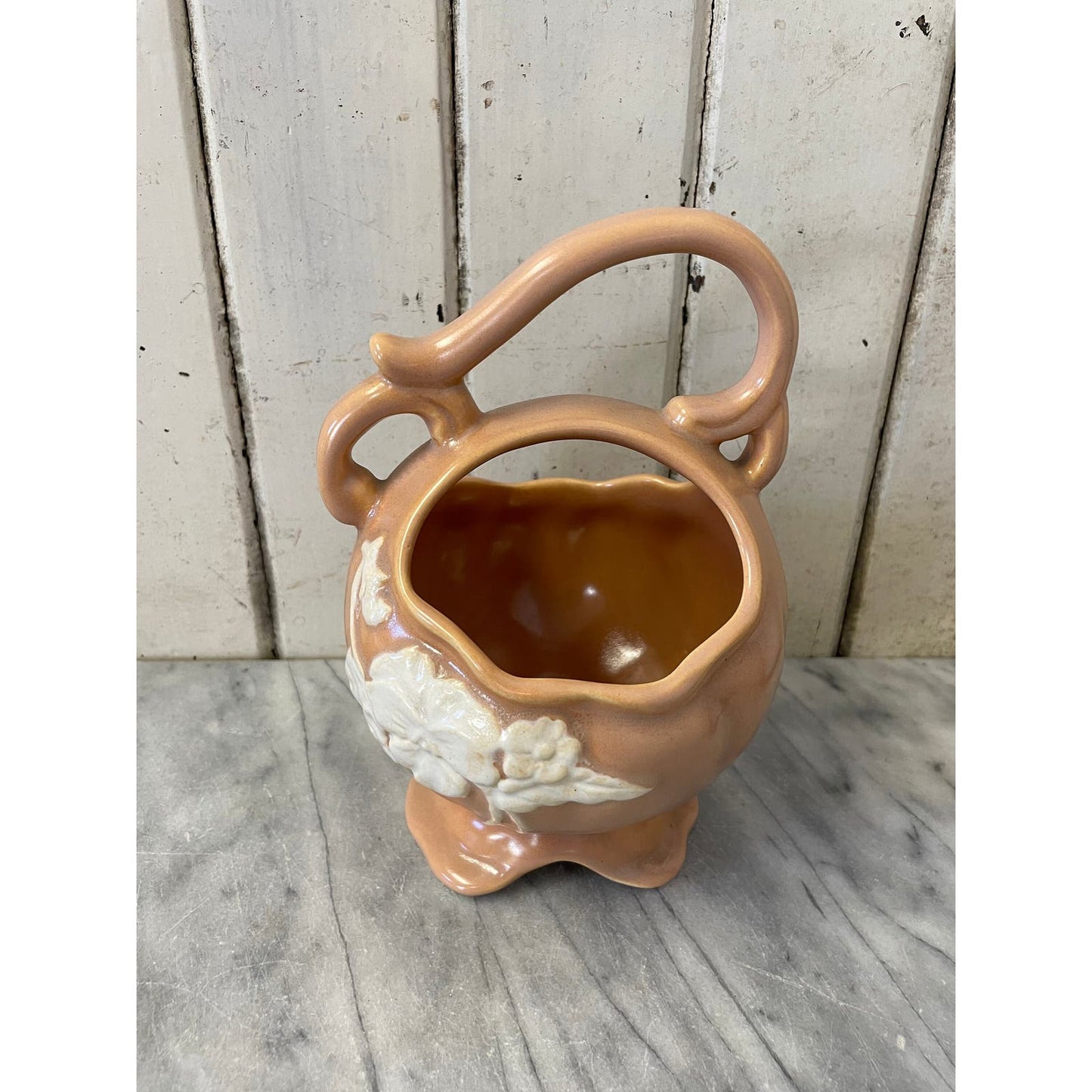 Weller Pottery Cameo with White Rose Planter Bowl with Handle Vintage
