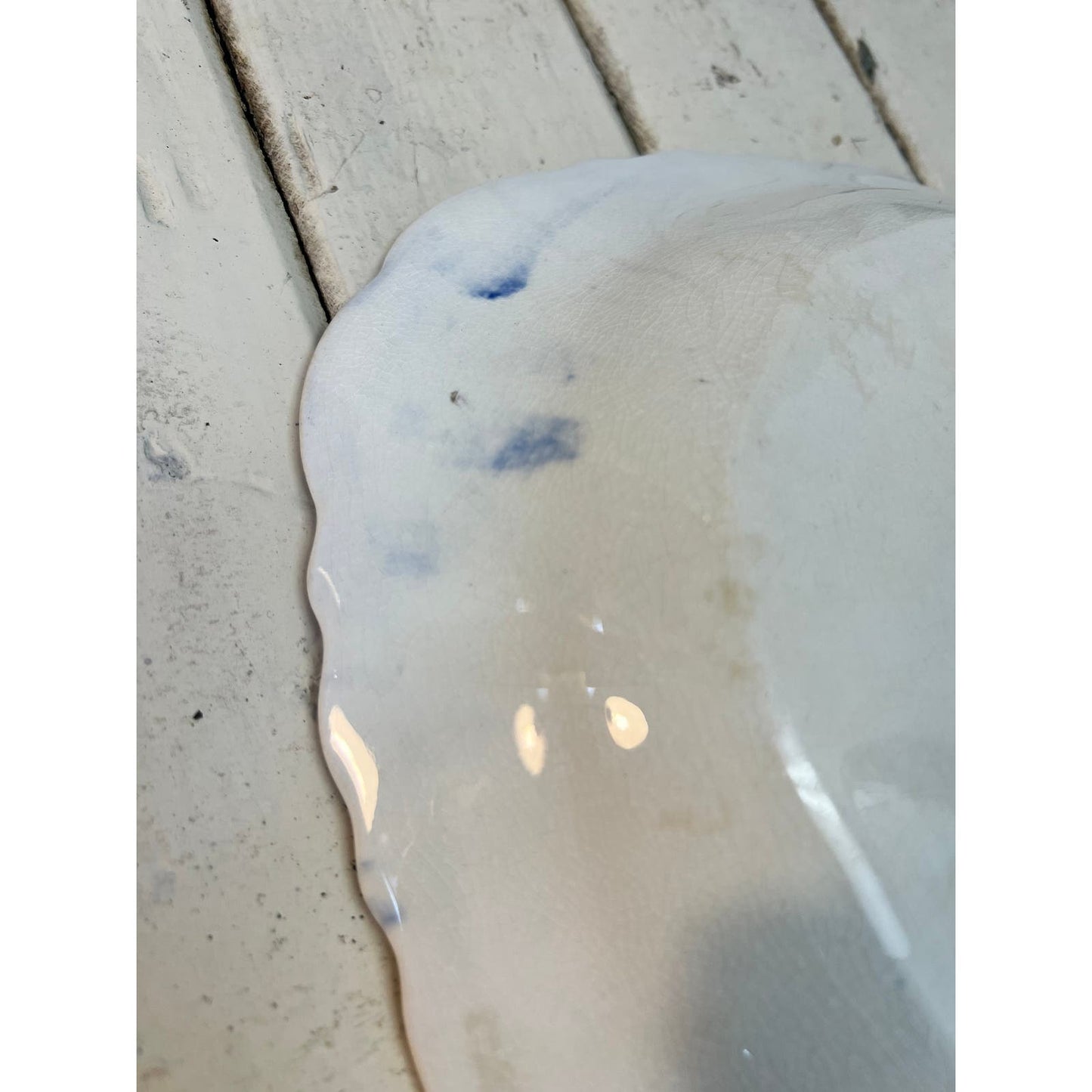 Antique Flow Blue platter with transfer design in center