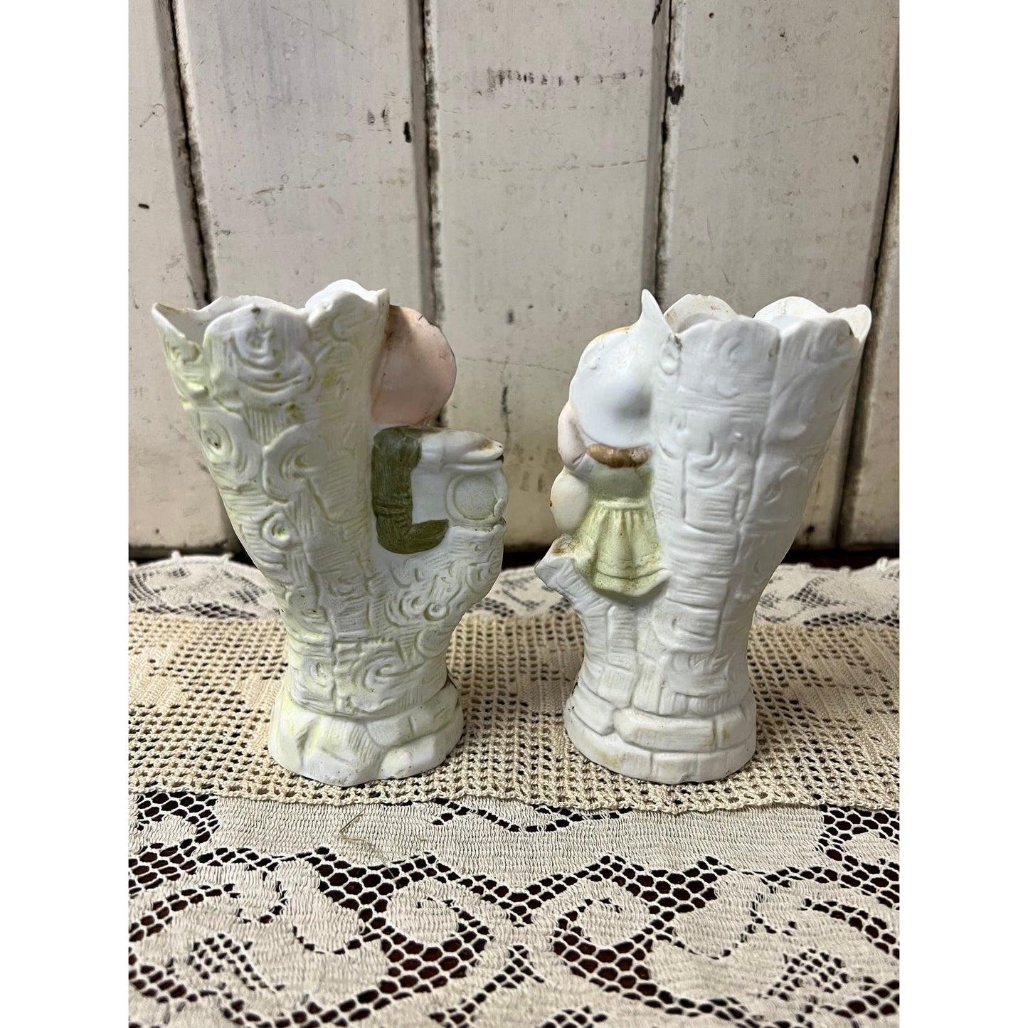 Antique hand painted porcelain pair of vases
