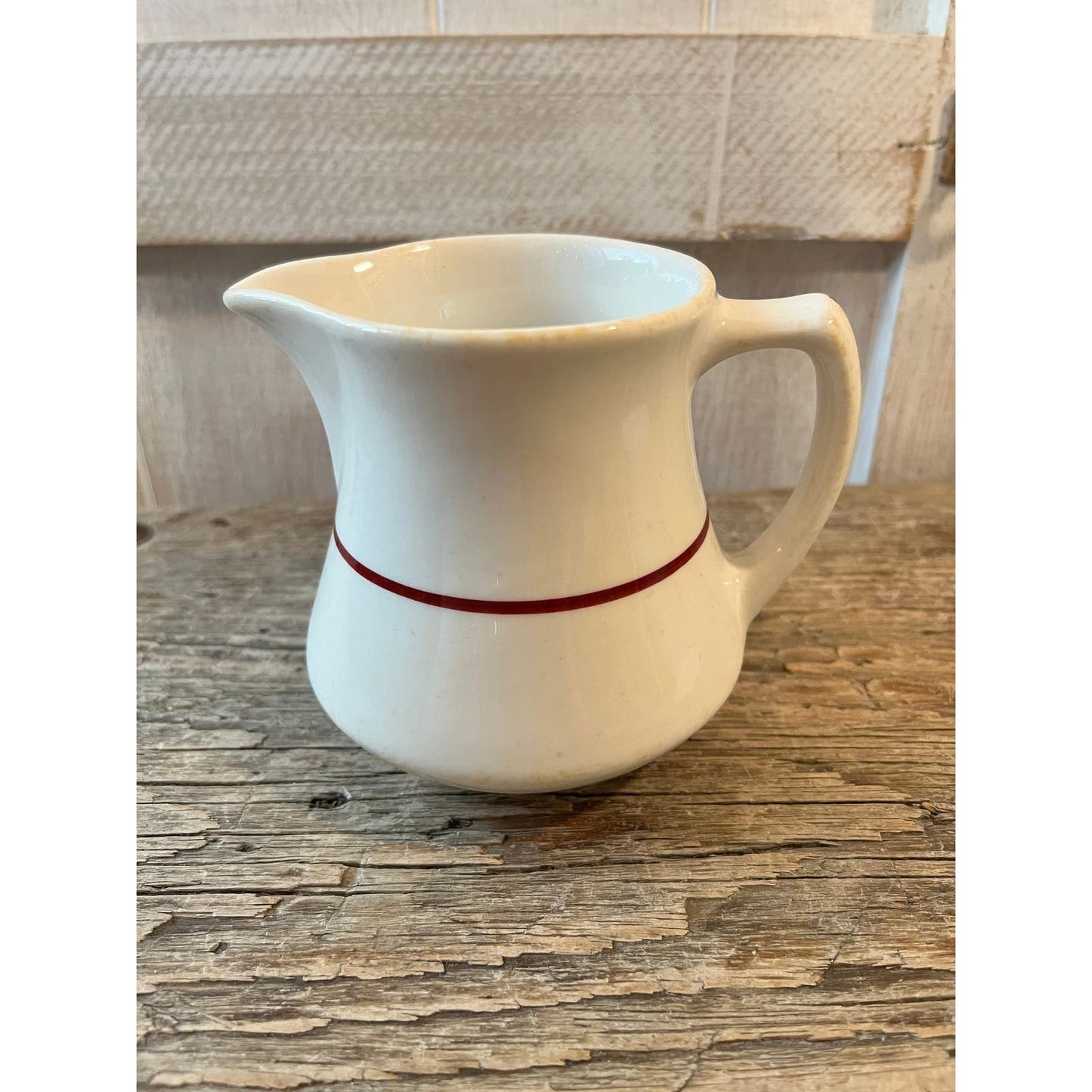 White w Red Stripe Walker China Restaurant Ware Cream Pitcher/ farmhouse pitcher/kitchen decor