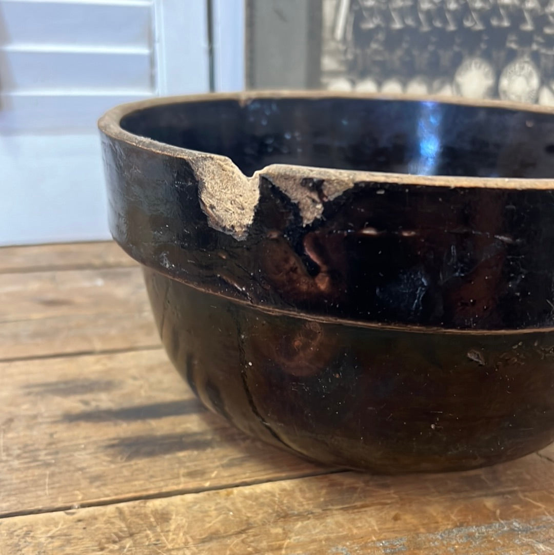 Brown Stoneware Bowl/ Antique Stoneware/ Planter Bowl