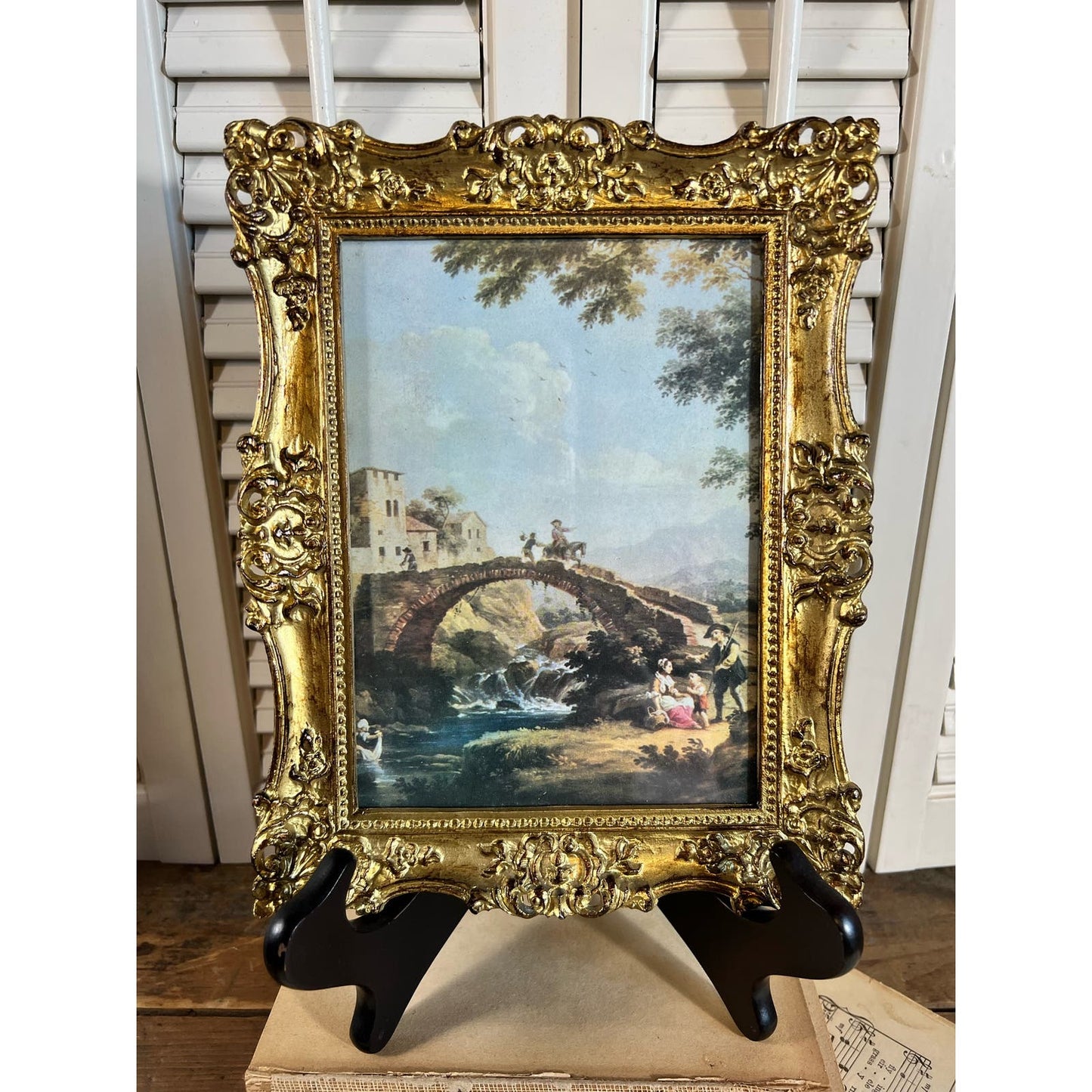 Vintage Italian scene print in gold frame/ made in Italy/