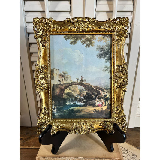 Vintage Italian scene print in gold frame/ made in Italy/