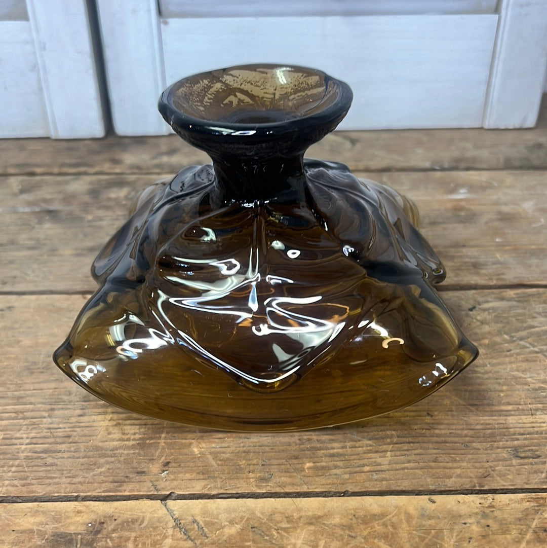 Vintage Viking glass footed amber leaf candy dish