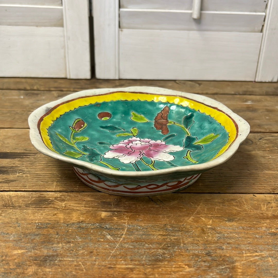 Antique 19th century Chinese hand painted shallow bowl