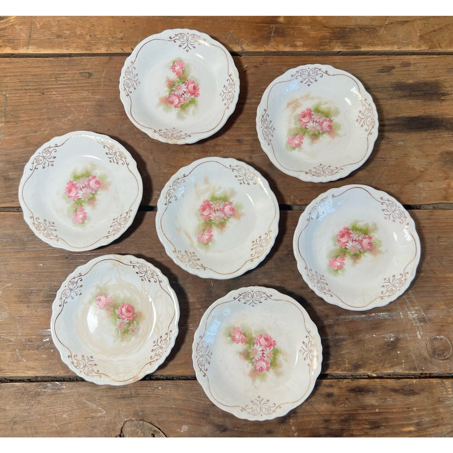 Antique butter pat made by Grindley & co., England/ English floral transferware set of 6