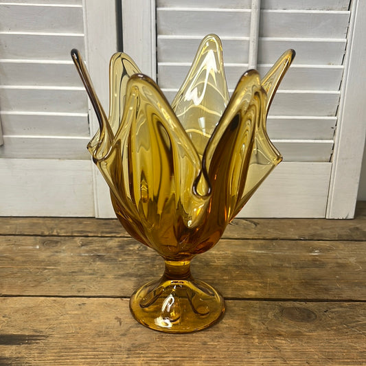 Viking Amber Glass 6 Petal Handkerchief Vase