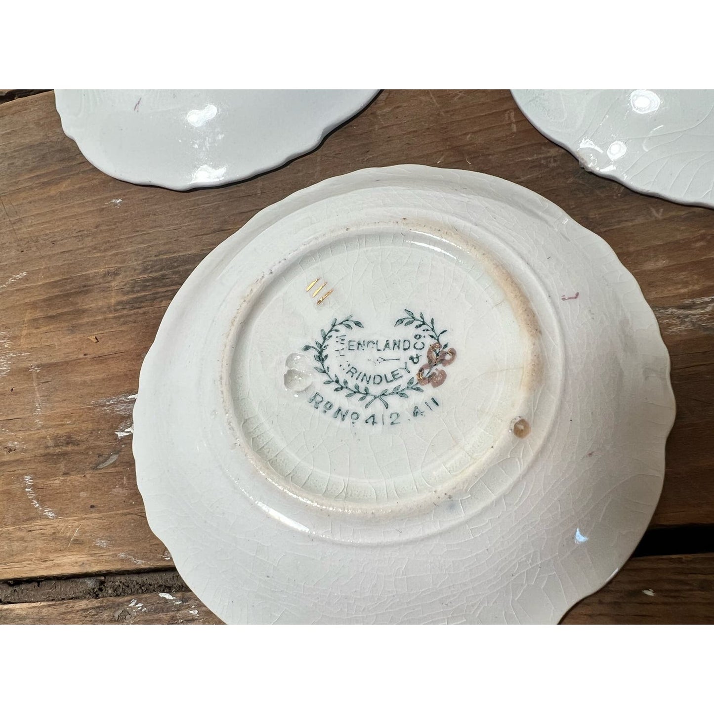 Antique butter pat made by Grindley & co., England/ English floral transferware set of 6
