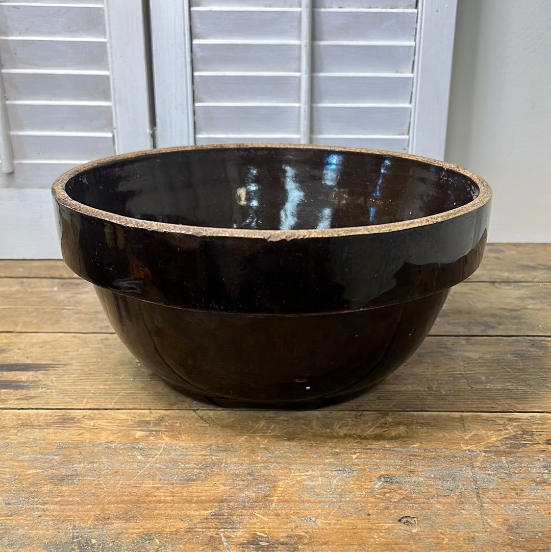 Antique 10” brown stoneware mixing bowl