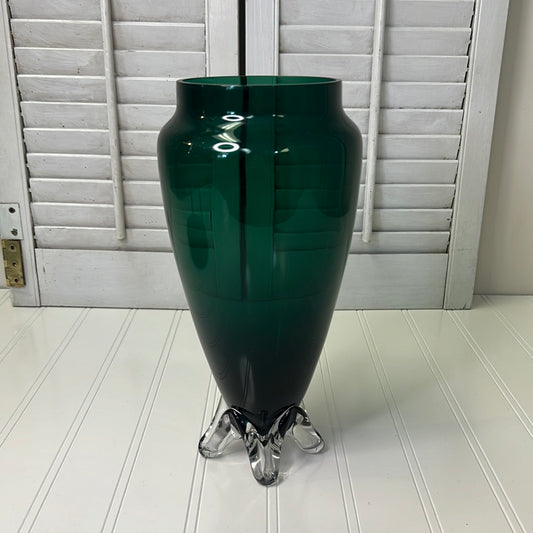 Vintage Tiffin Glass “Kilarney” Green Flower Vase/ Emerald Green Vase