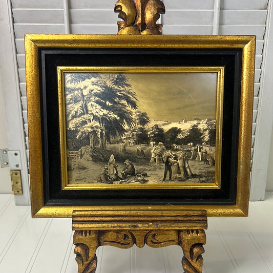 Vintage “Harvest” Currier and Ives Metalcraft Gold Foil Metallic Print